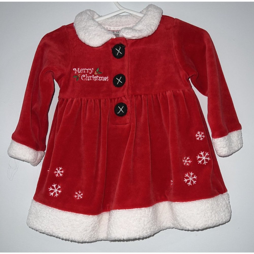 Baby Girls Christmas Dress Red Velour White Merry Christmas HO-HO-HO 12 M